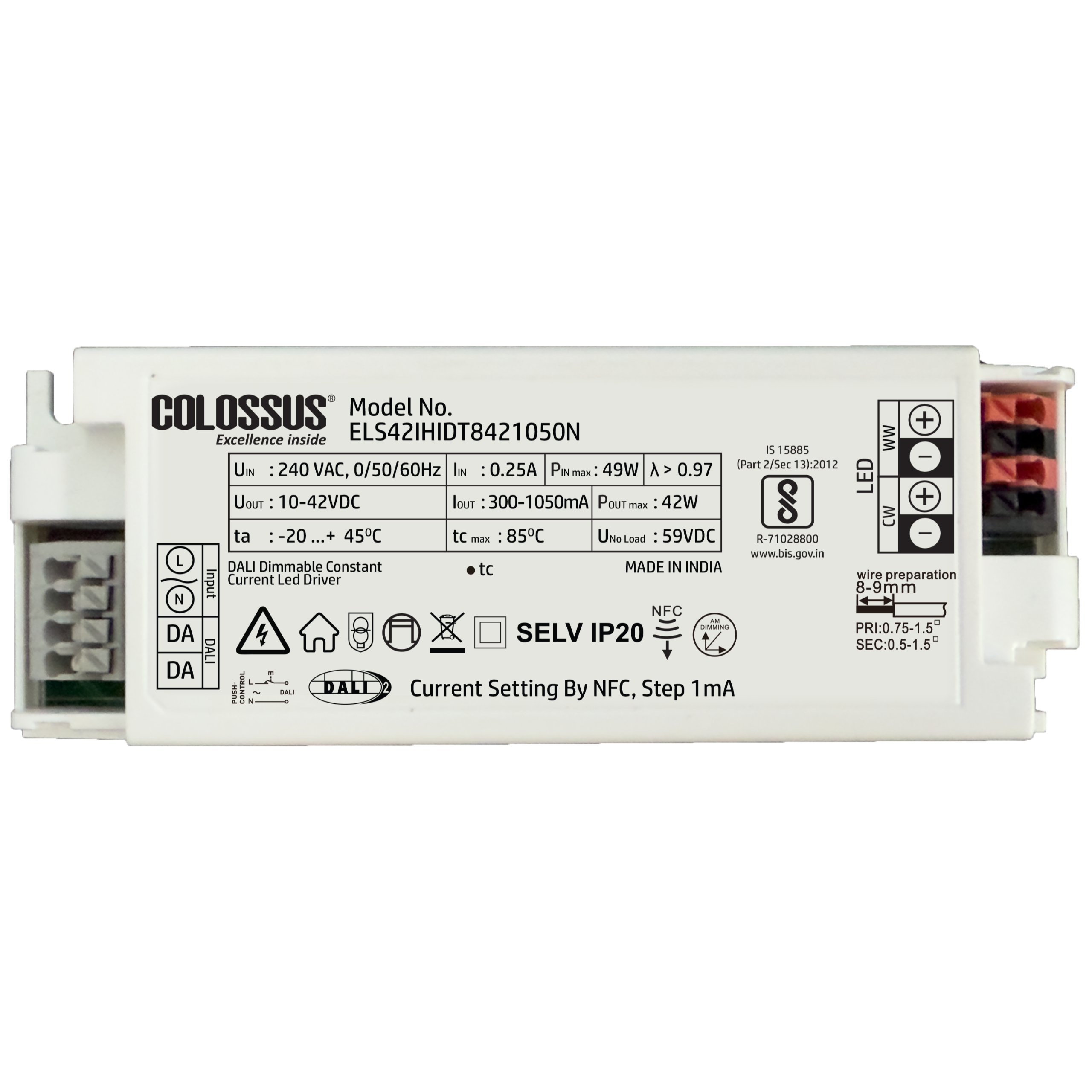 DALI-2 NFC 42W 300-1050mA DT8 - Flicker Free